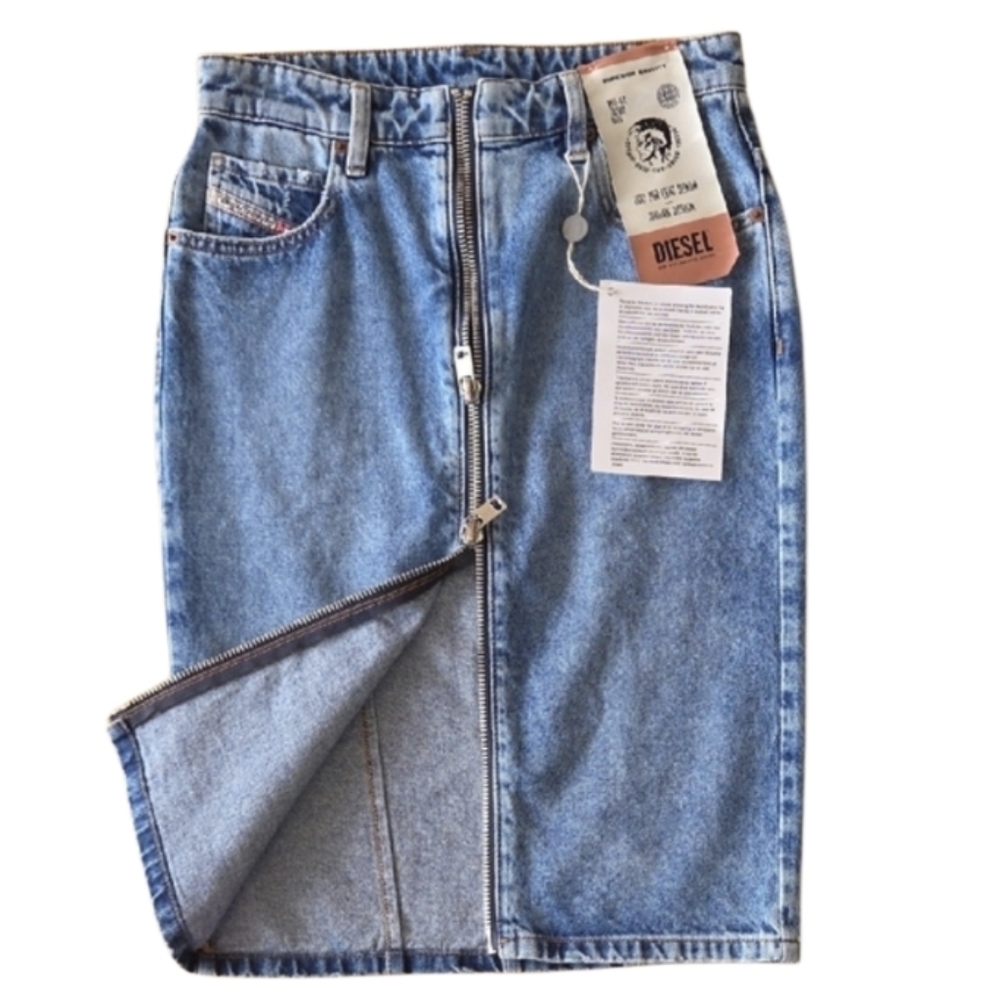 Diesel Light Blue Denim Pencil Skirt with Front Zip - Picture 3 of 4